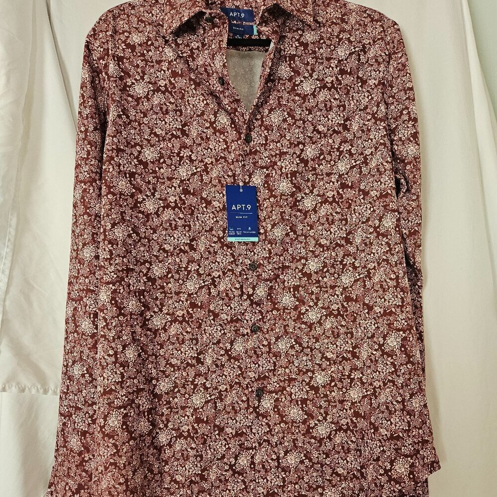 Apt. 9 Med men's dress shirt slim fit Dark Mauve Floral NWT
